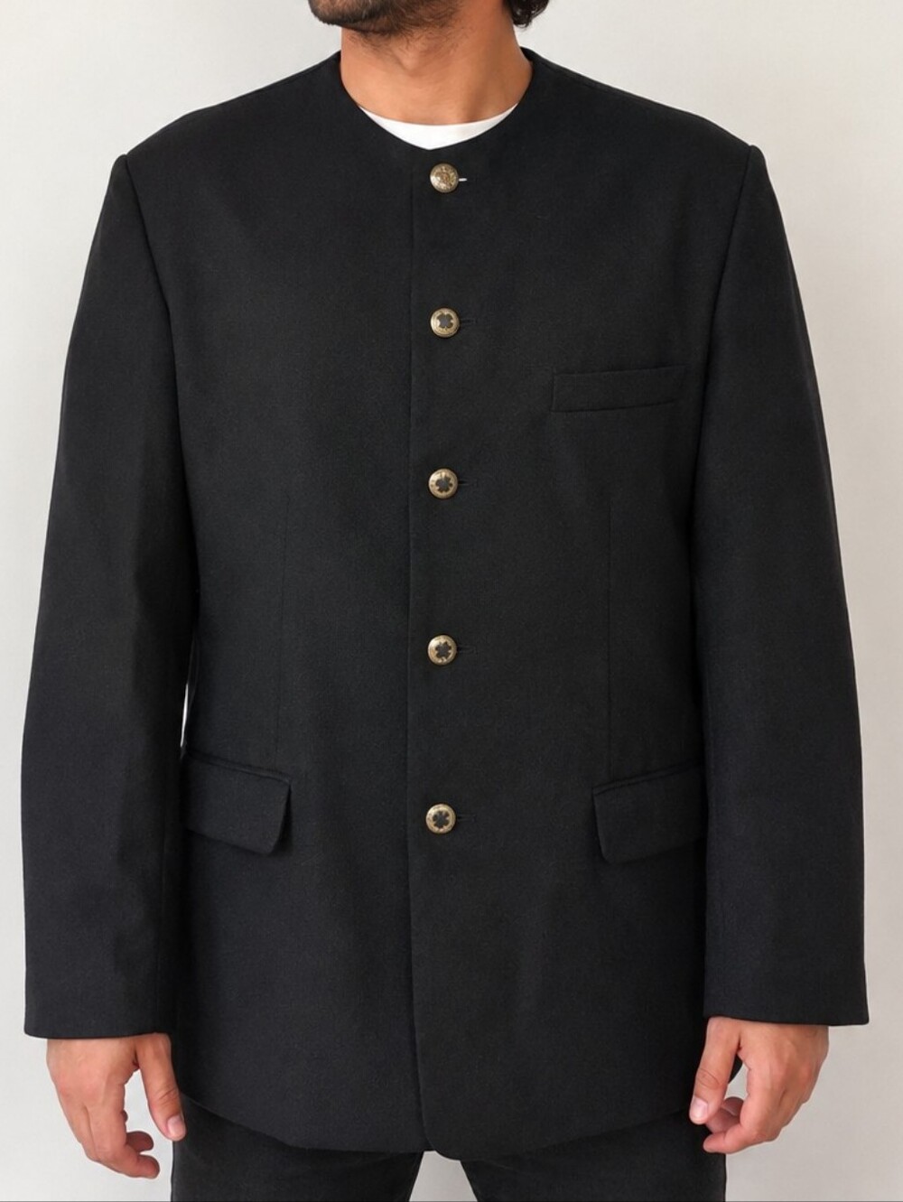 PRONTI Men's Black Collarless Gold Button Blazer Jacket Size Large